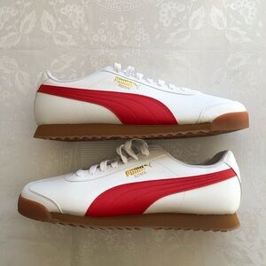 Puma Roma RWB Men’s Size 12 White Sneakers Trainers Red/Blue Stripes Lace-Up